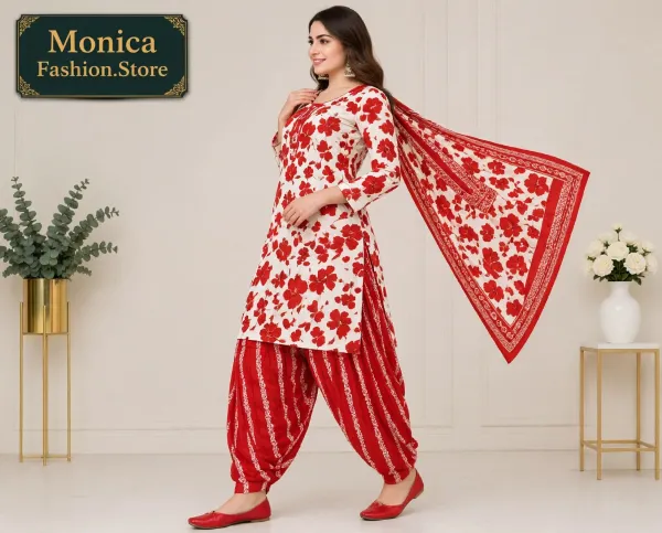 Stunning__Red_&_White_Floral_Printed_Ready-made_100%_Cotton__Patiala_Suit_Set