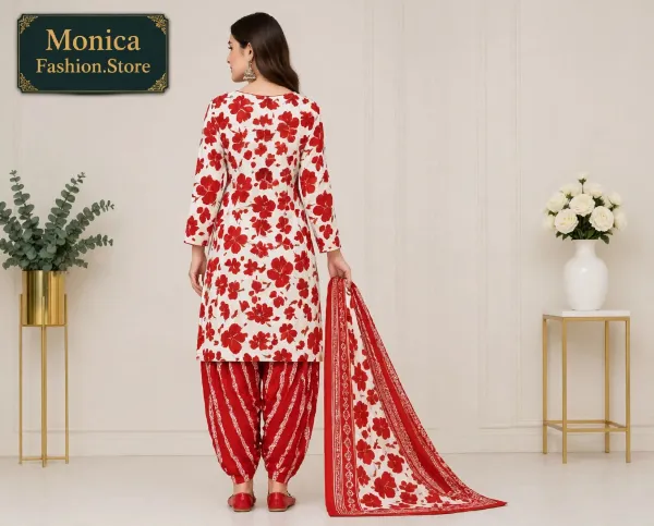 Stunning__Red_&_White_Floral_Printed_Ready-made_100%_Cotton__Patiala_Suit_Set