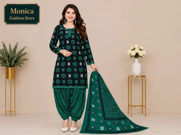 Stunning_Black_&_Sea_Green_Geometric_Printed_Ready-made_100_%_Cotton__Patiala_Suit_Set