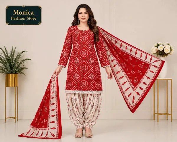 Stunning_Red_&_White_Bandhani_Printed_Ready-made_100_%_Cotton_Patiala_Suit_Set