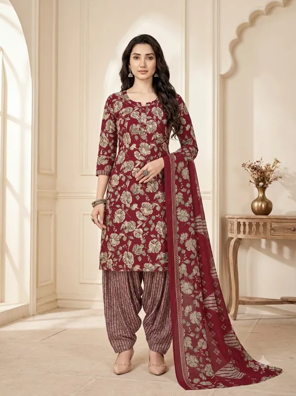 Maroon_Floral_Printed_Punjabi_Suit_Set_with_Patiala_Pants_