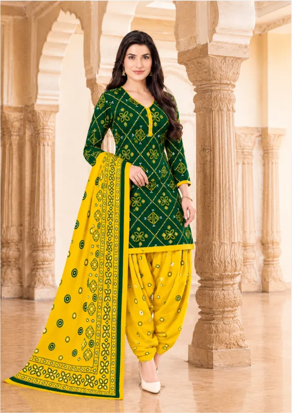 Mehendi_Green_&_Mustard_Bandhani_Patiala_100%_cotton_ready-made_Suit_Set