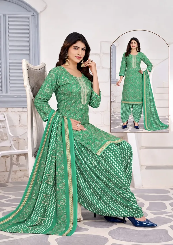 Mint_Green_Floral_Printed_Punjabi_Readymade_Suit_Set_with_Patiala_Pants_&_Dupatta
