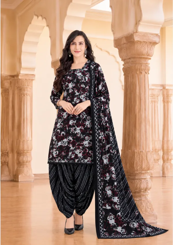 Noor-e-Gul_Black_Floral_Printed_Patiala_100%_Cotton_Ready_Made_Suit_Set