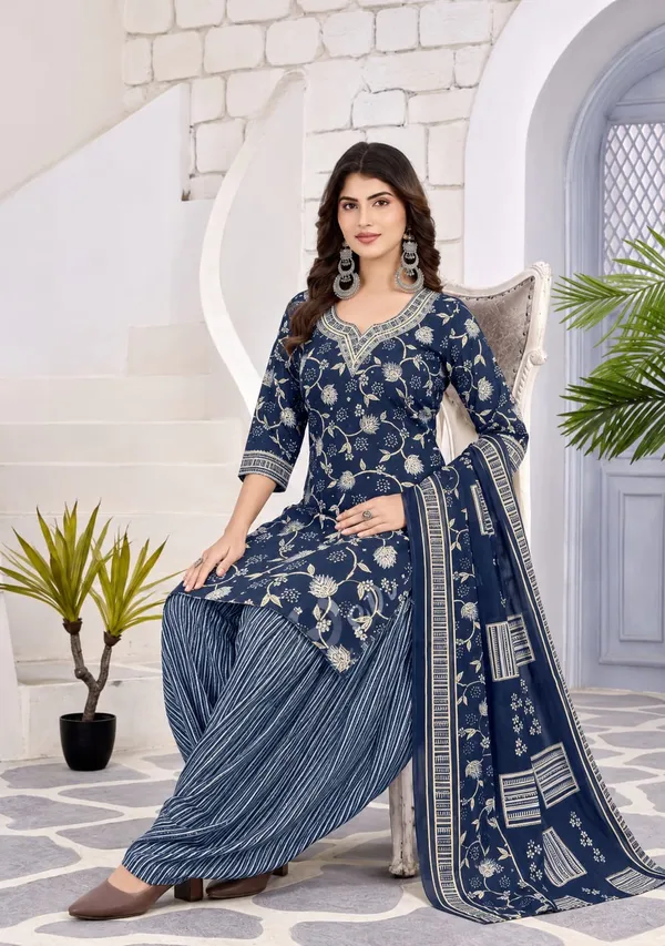 Royal_Blue_Floral_Printed_Punjabi_Readymade_Suit_Set_with_Patiala_Pants
