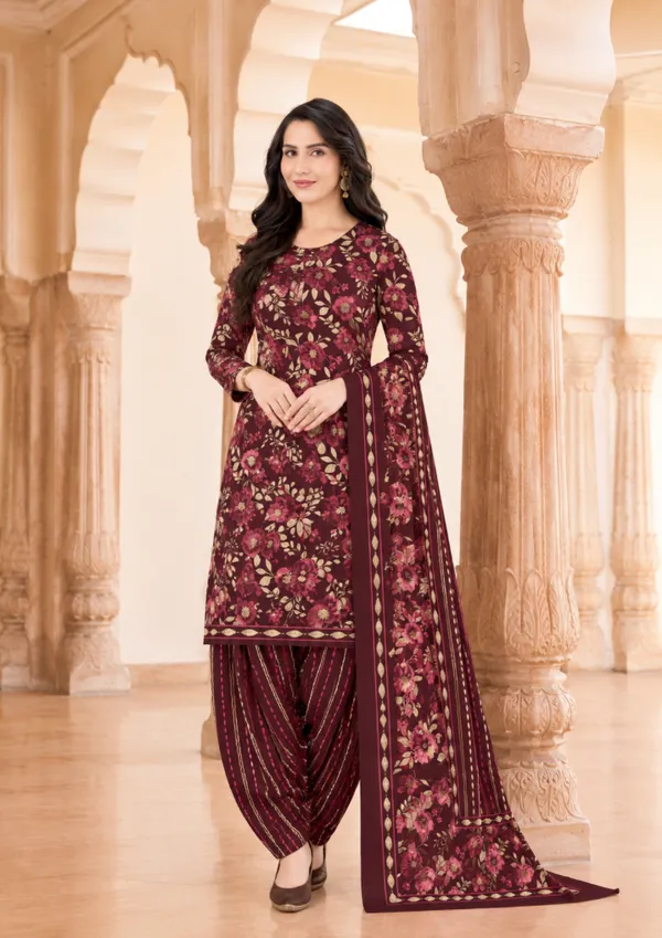 Royal_Maroon_Floral_100%_Cotton_Ready-Made_Patiala_Suit_Set