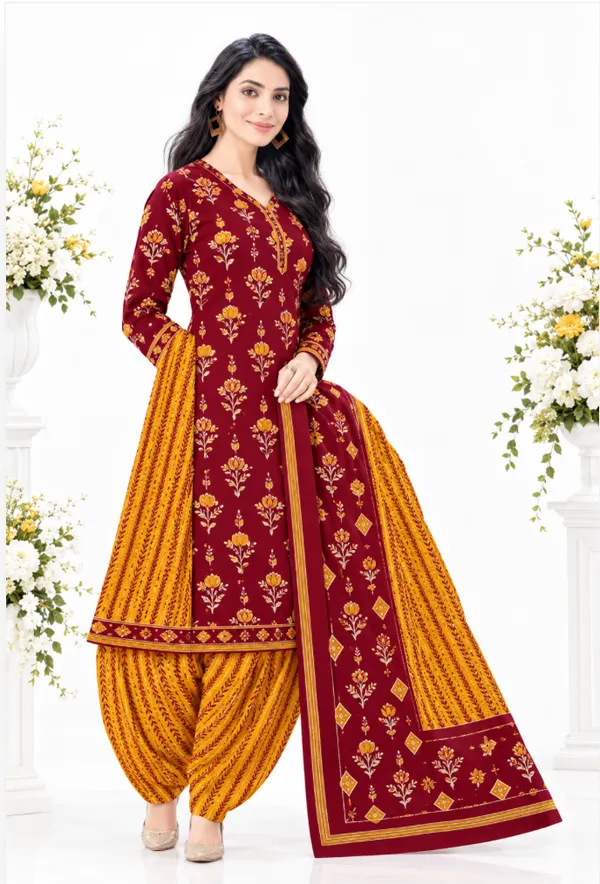 Royal_Maroon_&_Mustard_Floral_100%_Cotton_Ready-Made_Patiala_Suit_Set