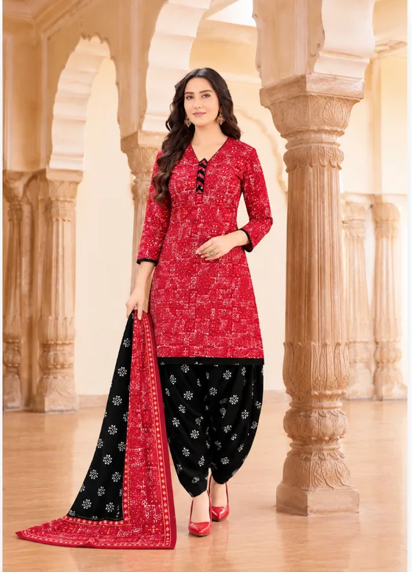Ruby_Red_&_Black_Patiala_100%_cotton_ready_made_Suit_Set