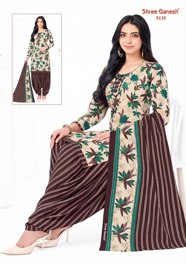 Stunning_Cream_&_Brown_Floral_Printed_Ready-made__100_%_Cotton_Patiala_Suit_Set
