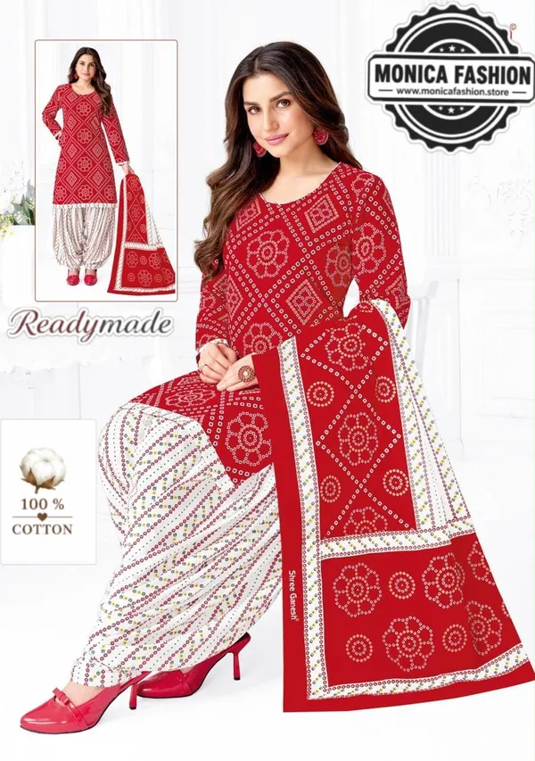 Stunning_Red_&_White_Bandhani_Printed_Ready-made_100_%_Cotton_Patiala_Suit_Set