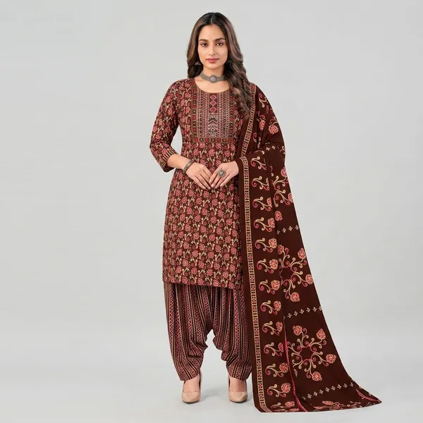 Brown__Cotton_And_Polyester_Premium__Readymade_Patiala_Suit_Set_For_Women