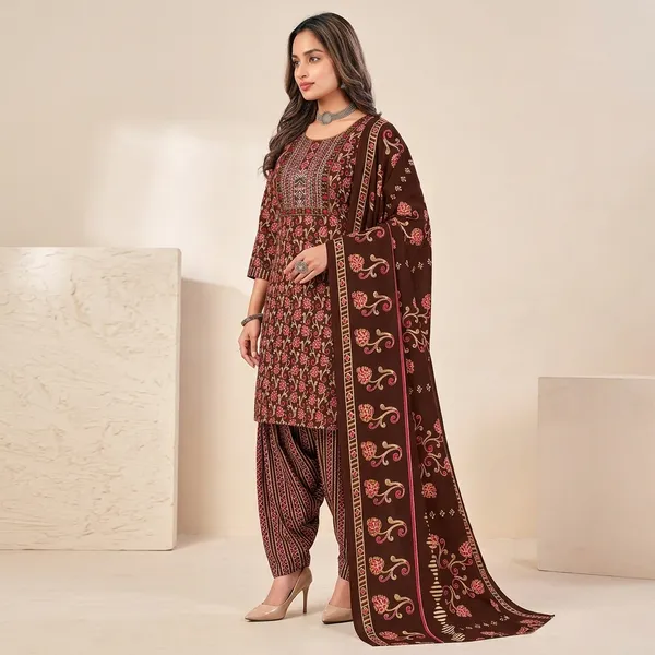 Brown__Cotton_And_Polyester_Premium__Readymade_Patiala_Suit_Set_For_Women