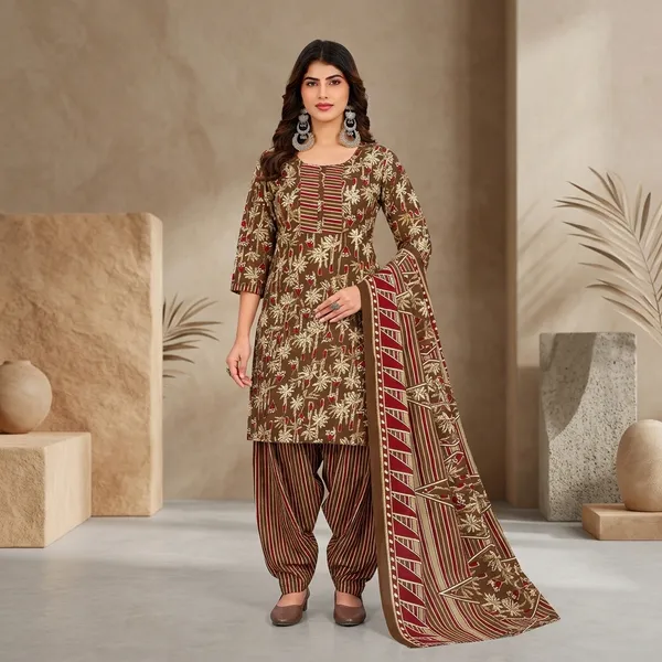 Brown__Cotton_And_Polyester_Premium__Patiala_Suit_Set_For_Women