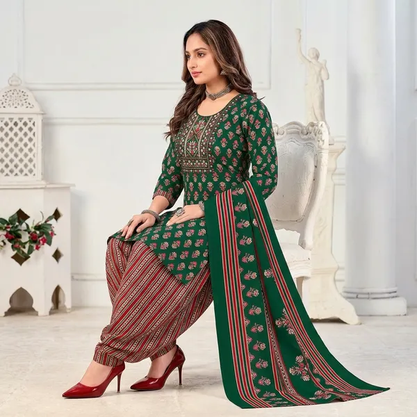 Green_And_Brown__Cotton_And_Polyester_Premium__Readymade_Patiala_Suit_Set_For_Women