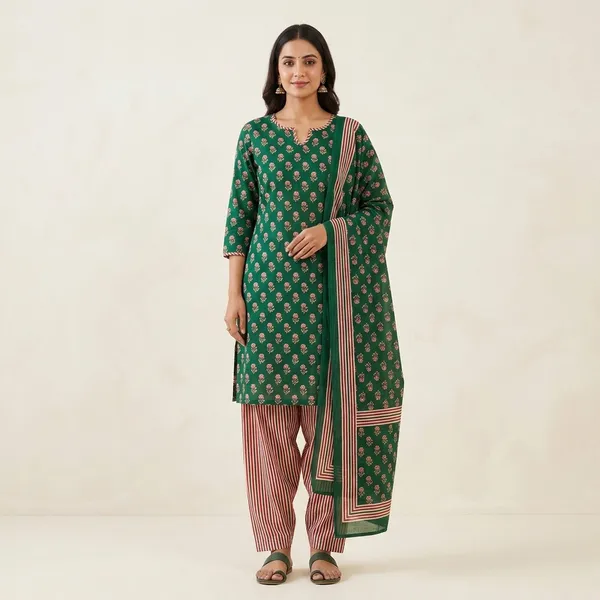 Green_And_Brown__Cotton_And_Polyester_Premium__Patiala_Suit_Set_For_Women