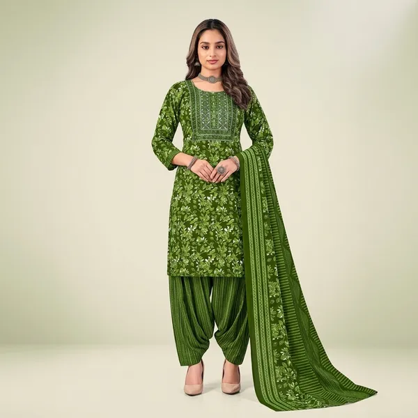Green__Cotton_And_Polyester_Premium__Patiala_Suit_Set_For_Women