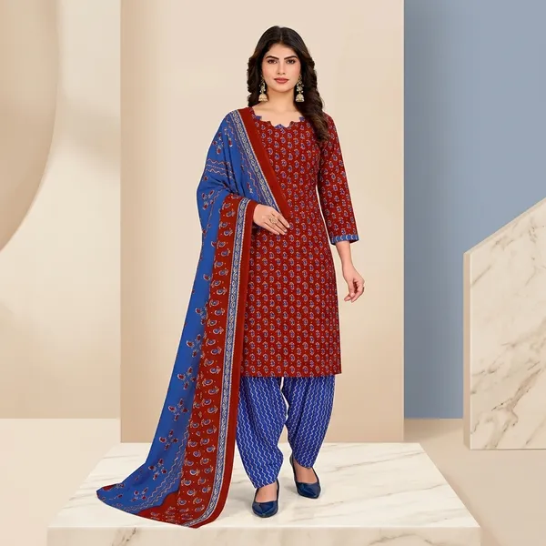 Maroon_And_Blue__Cotton_And_Polyester_Premium__Readymade_Patiala_Suit_Set_For_Women