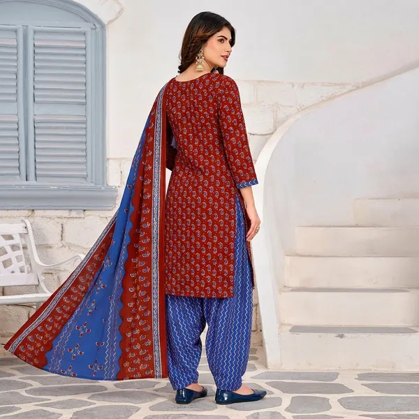 Maroon_And_Blue__Cotton_And_Polyester_Premium__Readymade_Patiala_Suit_Set_For_Women