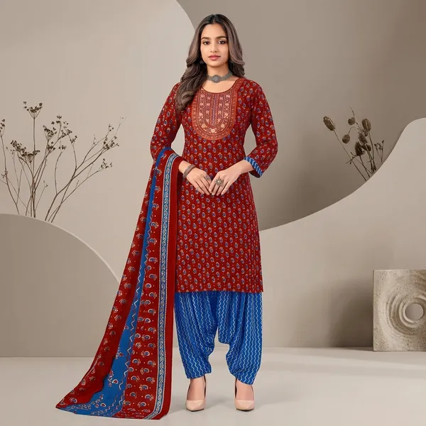 Red_And_Blue__Cotton_And_Polyester_Premium__Patiala_Suit_Set_For_Women