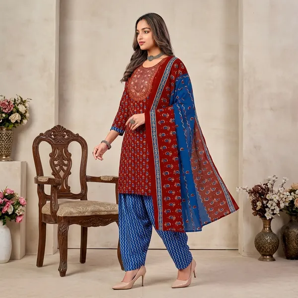 Red_And_Blue__Cotton_And_Polyester_Premium__Patiala_Suit_Set_For_Women