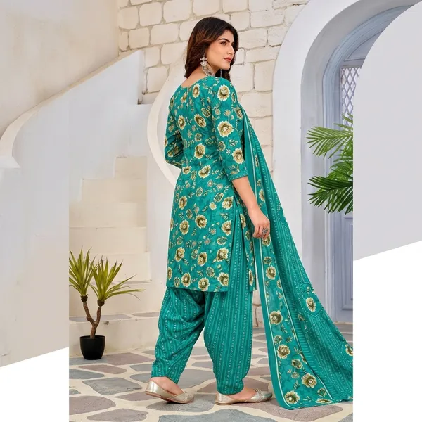 Teal__Cotton_And_Polyester_Premium__Readymade_Patiala_Suit_Set_For_Women