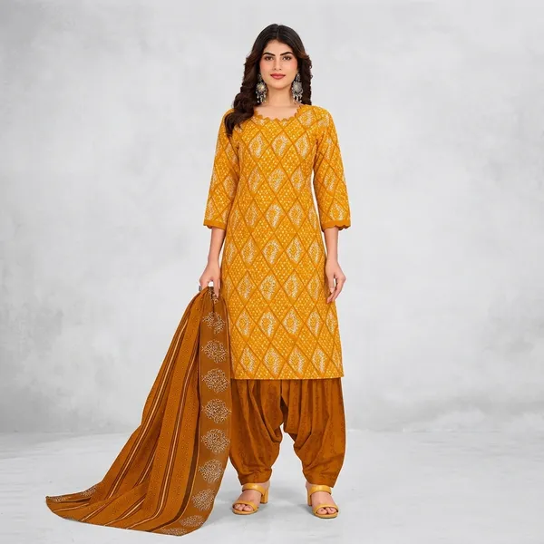 Yellow__Cotton_And_Polyester_Premium__Patiala_Suit_Set_For_Women