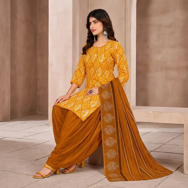 Yellow__Cotton_And_Polyester_Premium__Patiala_Suit_Set_For_Women