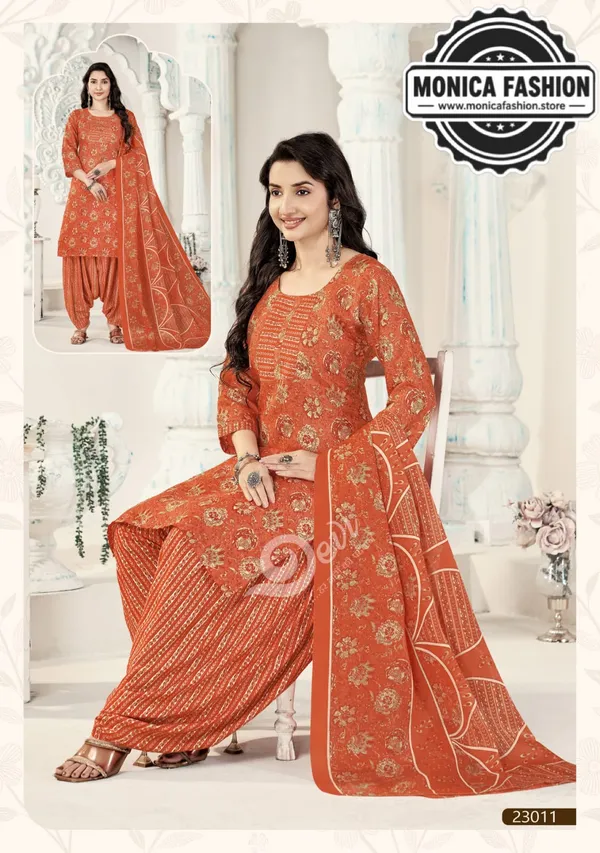 Rust_Orange_Floral_Printed_Punjabi_Suit_Set_with_Patiala_Pants_&_Dupatta