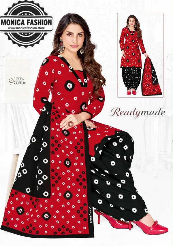 Red__Bandhani_100%_Cotton_Patiala_suit_Readymade_set