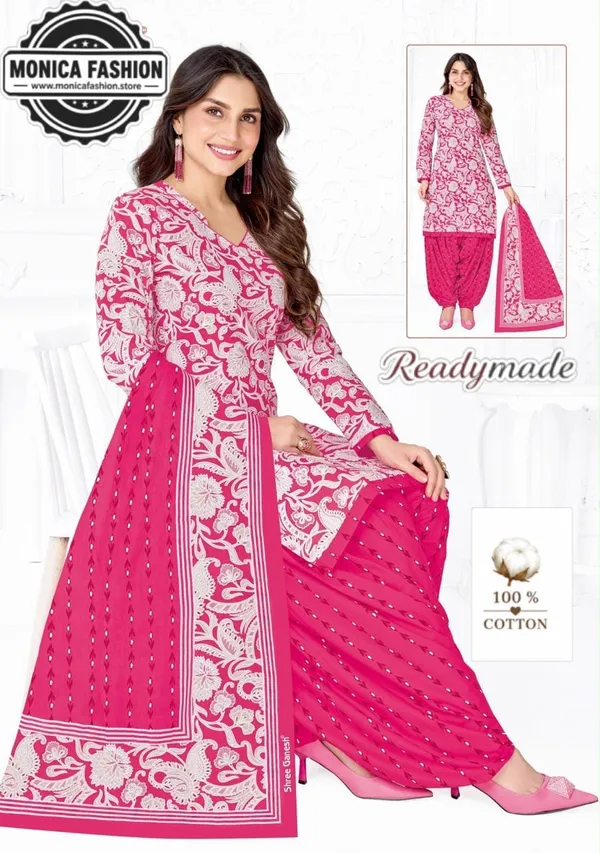 stunning_Pink_&_White_Floral_Printed__Ready-made_100_%_Cotton_Patiala_Suit_Set