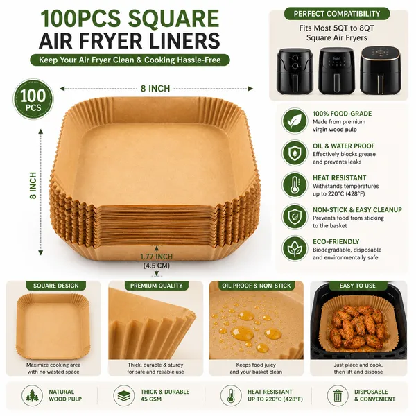 Trendnest_100_PCS_Square_Air_Fryer_Paper_Sheets_Disposable_Kitchenware