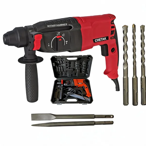 Red_And_Black_Rotary_Hammer_Drill_With_Carry_Case_And_Accessories
