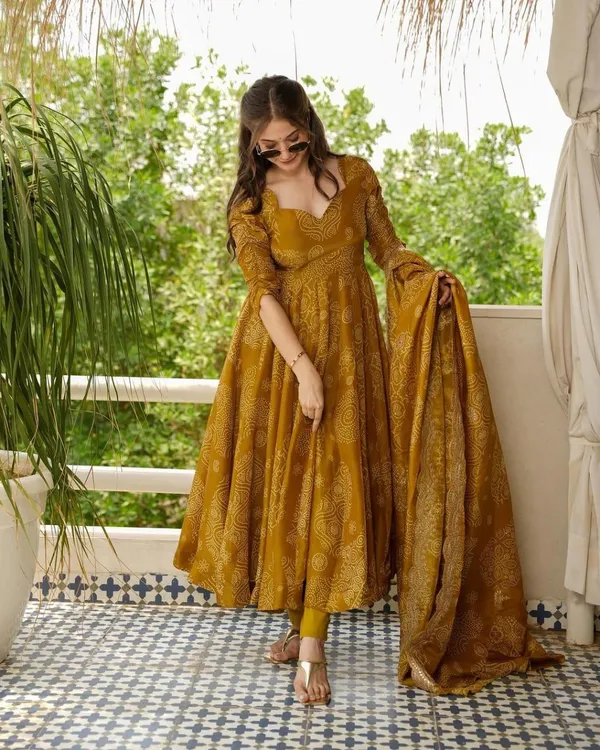 Mustard_Yellow_Printed_Anarkali_Kurta_Set_For_Women