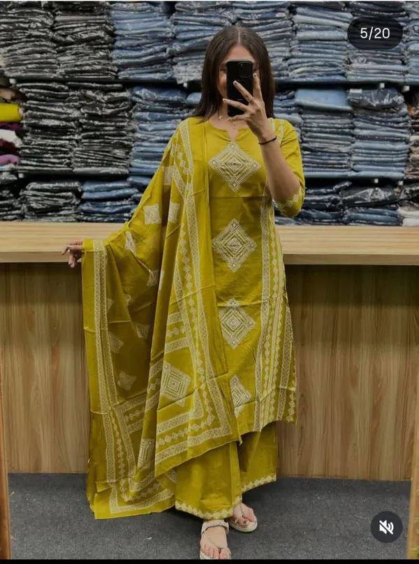 Olive_Green_Embroidered_Cotton_Kurta_Set_For_Women