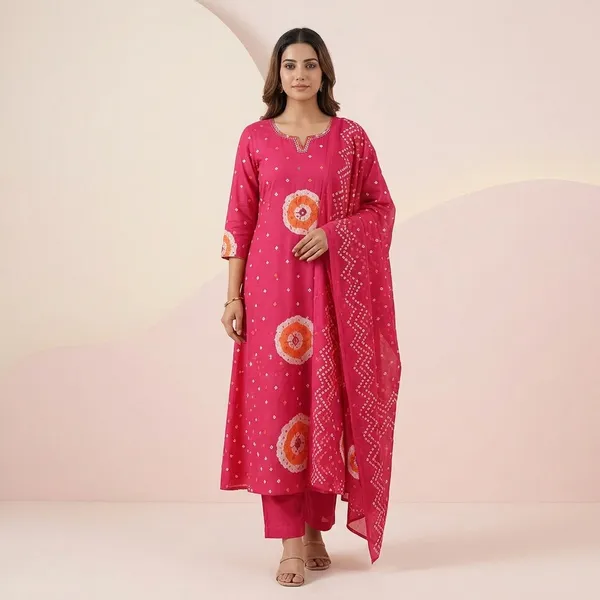 Pink_Bandhani_Anarkali_Kurta_Set_For_Women
