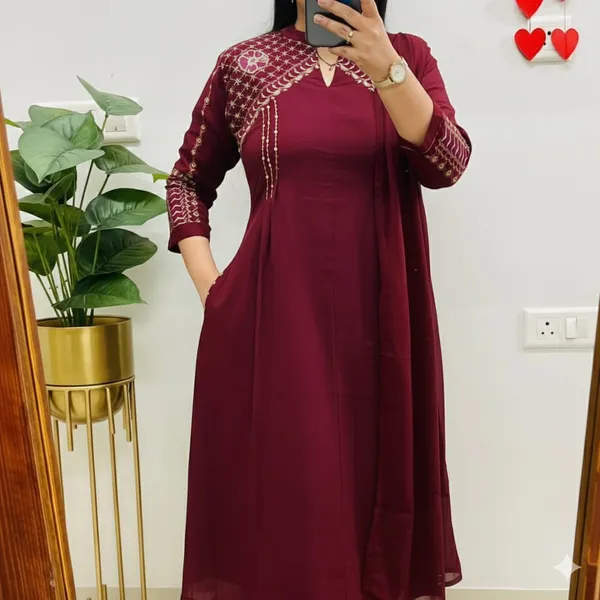 Maroon_Embroidered_Straight_Kurta_Set_For_Women