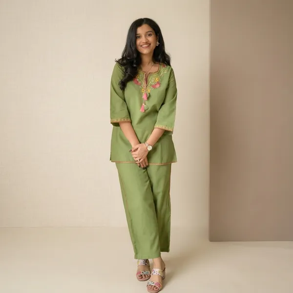 Green_Cotton_Embroidered_Kurta_Set_For_Women