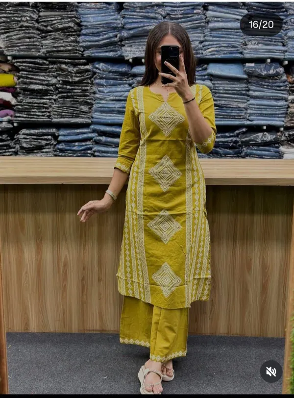 Olive_Green_Embroidered_Cotton_Kurta_Set_For_Women