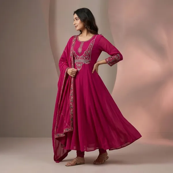 Magenta_Georgette_Embroidered_Anarkali_Kurta_Set_For_Women