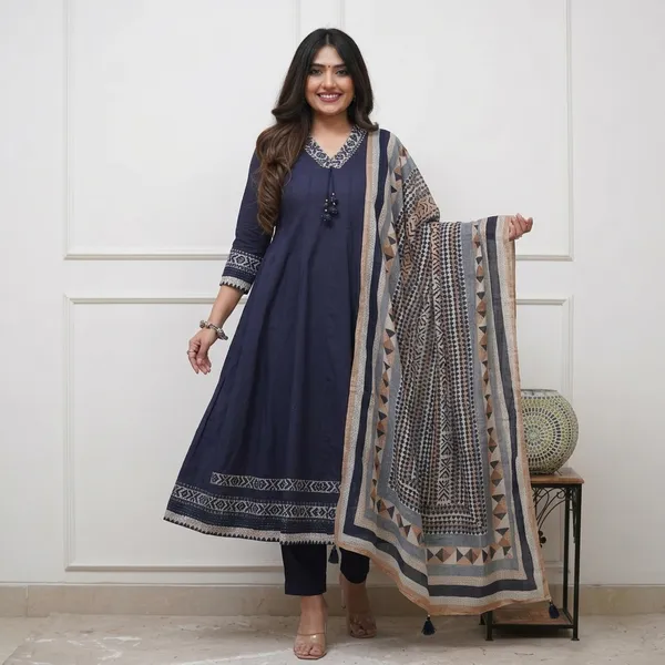 Navy_Blue_Embroidered_Anarkali_Suit_Set_With_Printed_Dupatta
