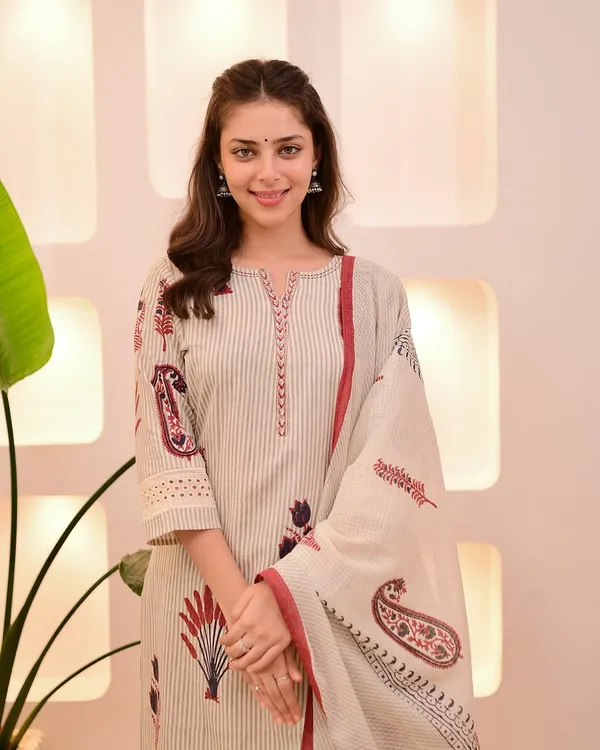 Beige_Striped_Embroidered_Kurta_Set_With_Dupatta_For_Women