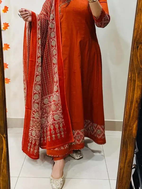 Orange_Embroidered_Anarkali_Suit_Set_For_Women