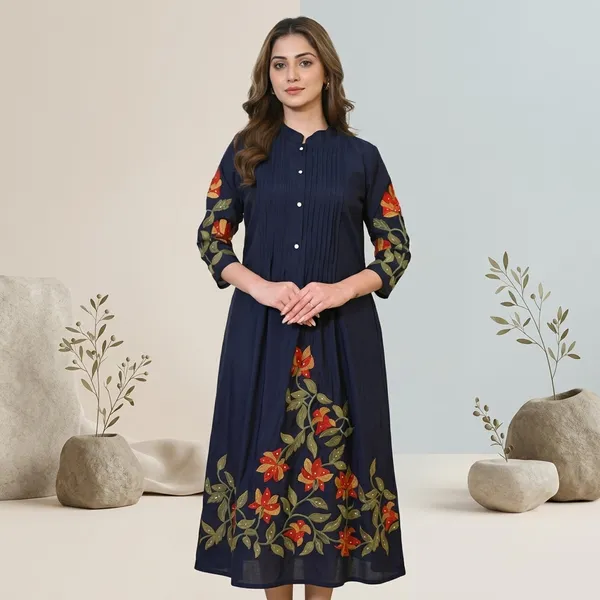 Navy_Blue_Floral_Embroidered_A-Line_Kurta_For_Women