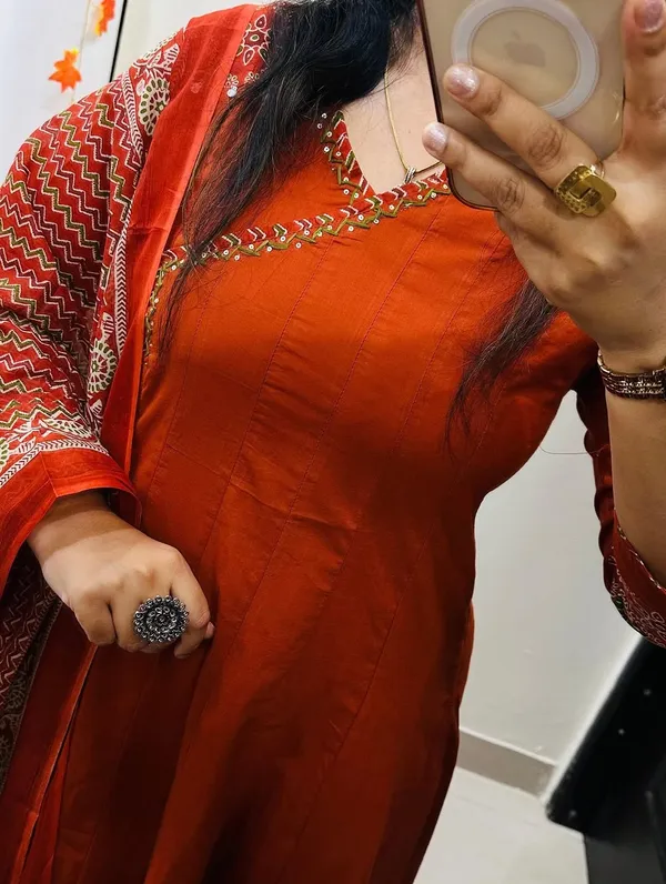 Orange_Embroidered_Anarkali_Suit_Set_For_Women