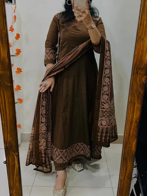 Brown_Embroidered_Anarkali_Suit_Set_With_Printed_Dupatta