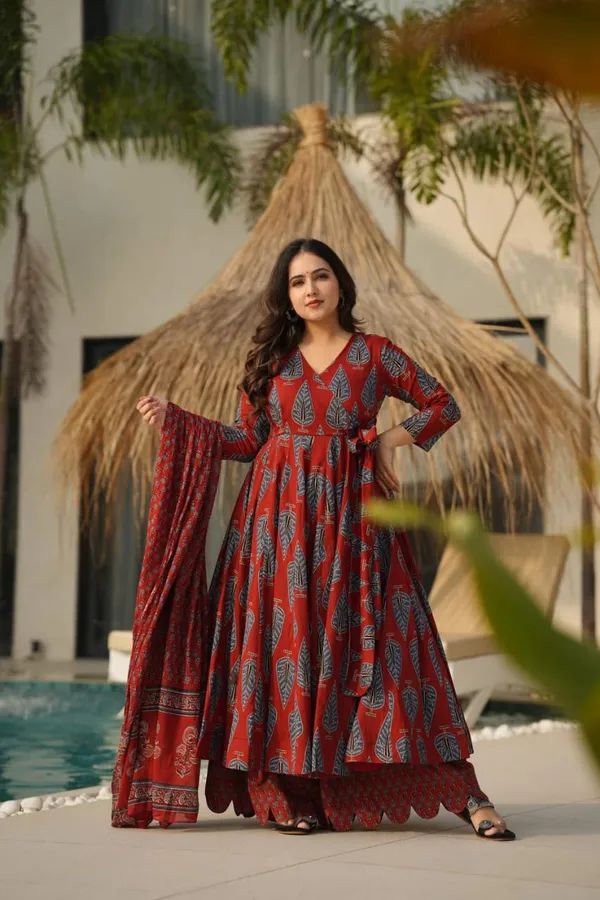 Maroon_Printed_Cotton_Anarkali_Kurta_Set_For_Women