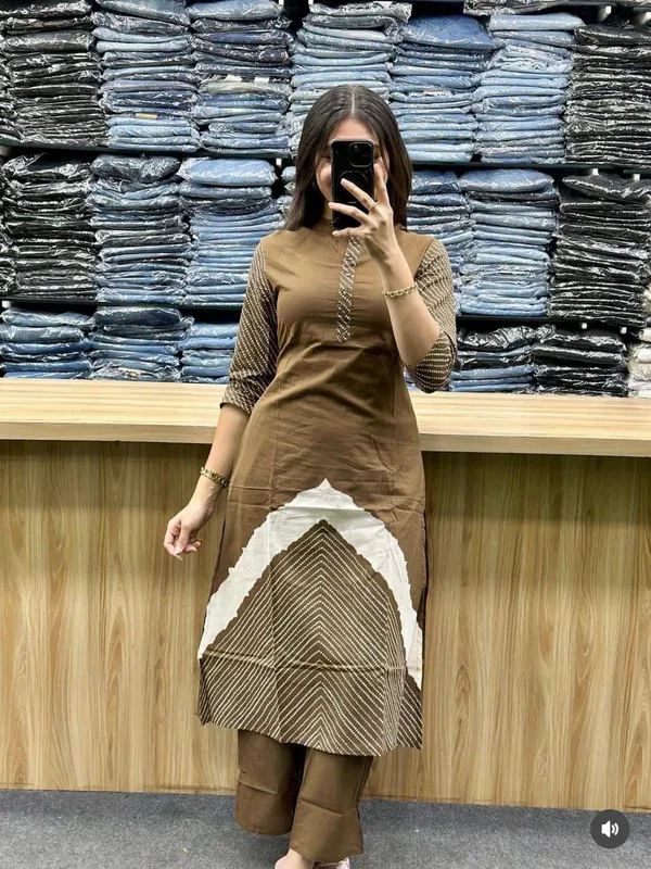 Brown_Embroidered_Cotton_Kurta_Set_With_Dupatta_For_Women