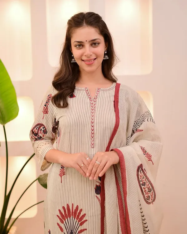 Beige_Striped_Embroidered_Kurta_Set_With_Dupatta_For_Women