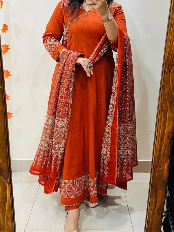 Orange_Embroidered_Anarkali_Suit_Set_For_Women