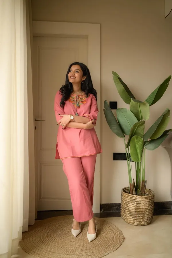 Coral_Pink_Embroidered_Kurta_Pant_Set_For_Women